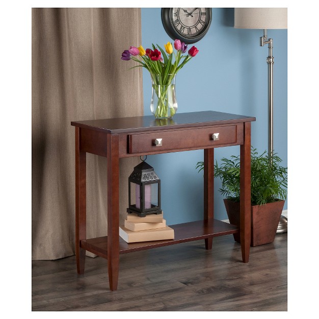 Richmond Console Table With Tapered Leg Walnut Finish Winsome