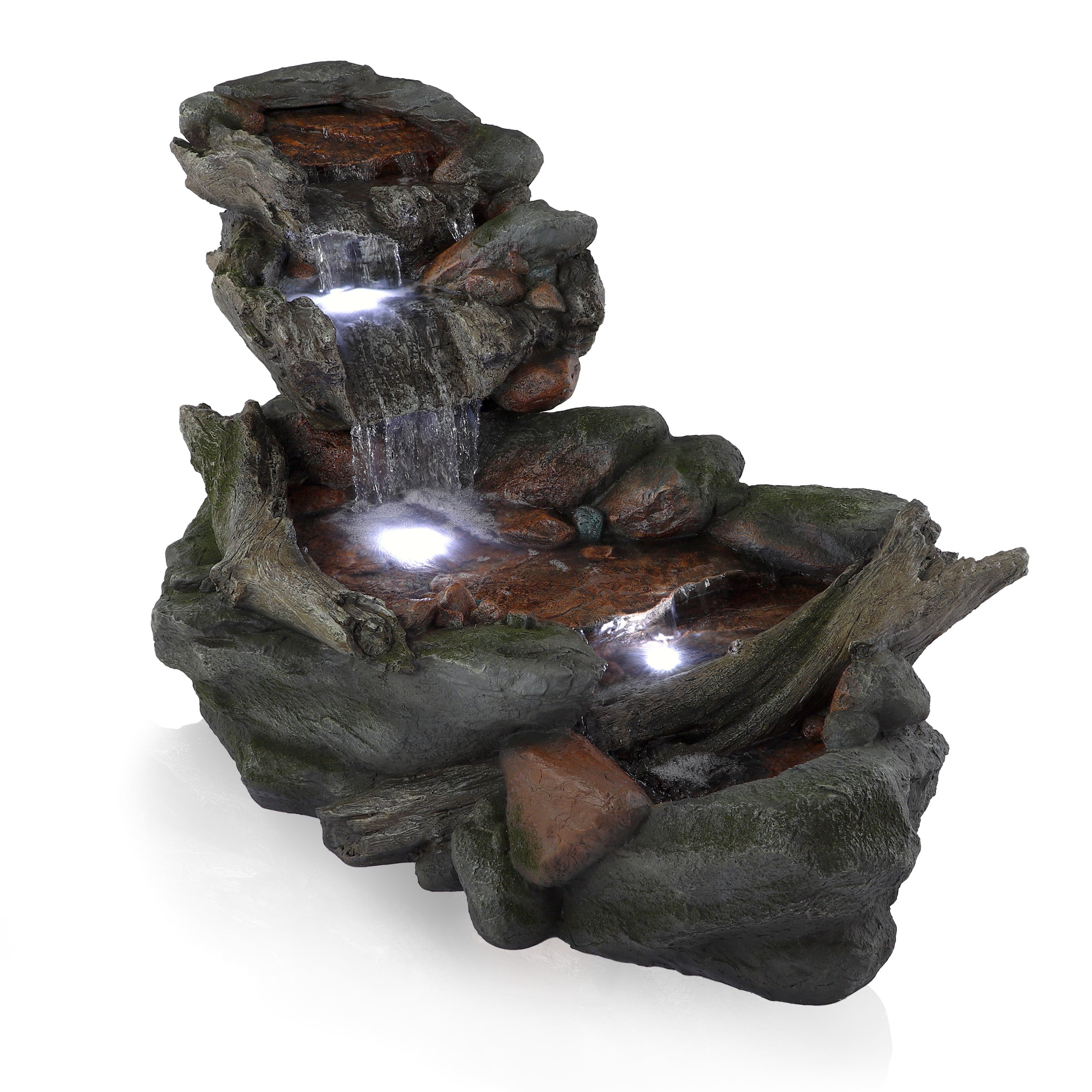 Alpine Corporation Outdoor 3-Tier Rainforest Rock Water Fountain with LED Lights