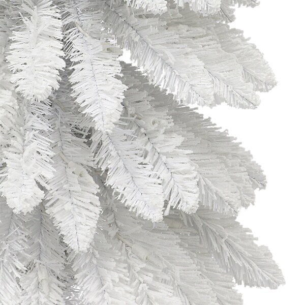 Puleo International 7 ft PreLit Flocked White Artificial Alpine Pencil Tree