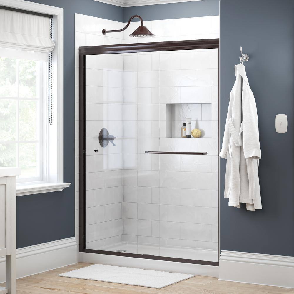 Delta Simplicity 60 in. x 70 in. Semi-Frameless Traditional Sliding Shower Door in Bronze with Clear Glass 1117908