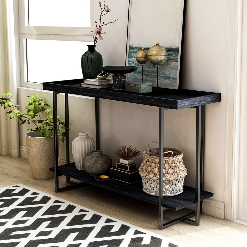 Alivia Rustic Black 47 inch Steel 1 Shelf Sofa Table by Furniture of America