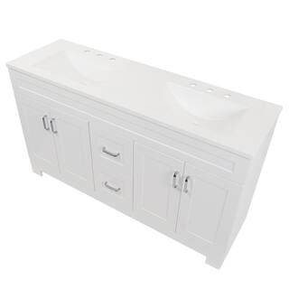 Glacier Bay Trudie 60.25 in. W x 18.75 in. D x 35 in. H Bath Vanity in White with White Cultured Marble Top TD60P2-WH