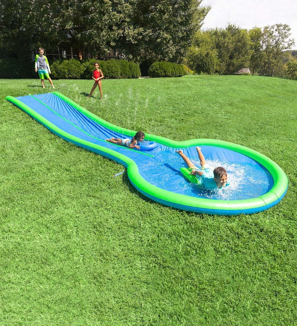 Lavinya Extra Long Easy Setup 25-Foot Double Lane Water Slide with Sprinkler, Splash Pool, and 2 Inflatable Speed Boards, Max. Weight 110 Pounds per Rider