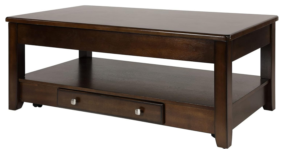 Large Coffee Table  Lift Up Top  ampDrawer With Polished Chrome Knob  Dark Cherry   Transitional   Coffee Tables   by Decor Love  Houzz