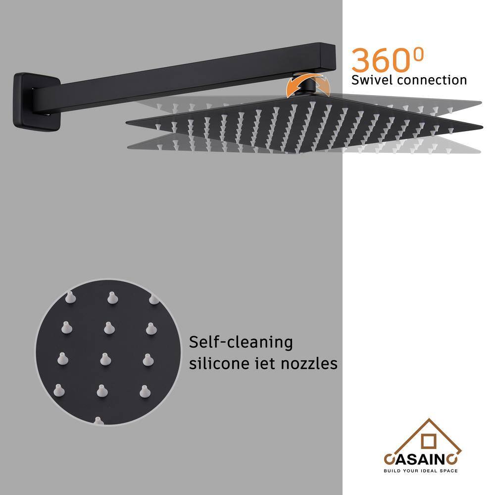 CASAINC 1-Spray Patterns with 2.5 GPM 10 in. Wall Mount Dual Shower Heads in Matte Black WF6643-10BL