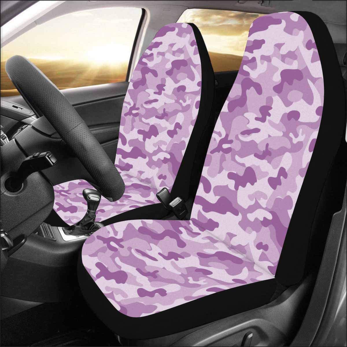 FMSHPON Set of 2 Car Seat Covers Light Violet Colorful Camouflage Universal Auto Front Seats Protector Fits for Car，SUV Sedan，Truck