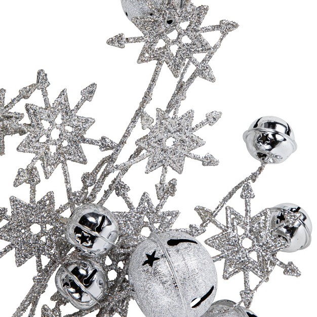 Silver Jingle Bells And Glitter Snowflakes Artificial Christmas Spray