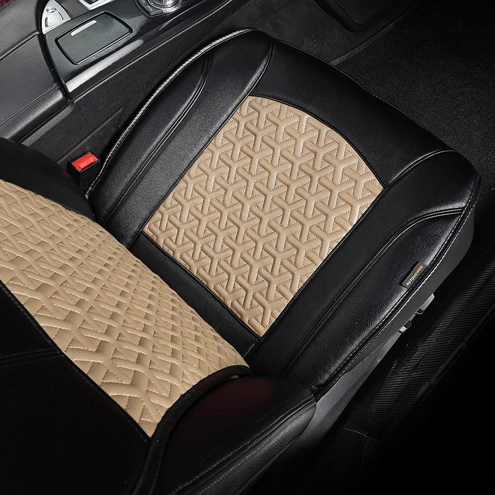 Leather Pu Car Seat Cover， Luxury Universal Front Car Seat Cushion， Full Wrapped Edge Waterproof Car Seat Protectors， Universal Fit For 95% Cars，Suv，Trucks(2Pcs，Black+Beige)