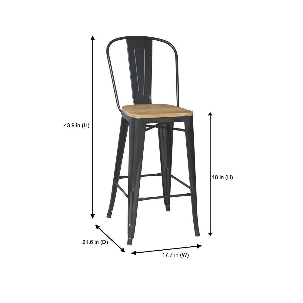 StyleWell Finwick Black Metal Backed Bar Stool with Natural Wood Seat (Set of 2) CW827A-29-BLK