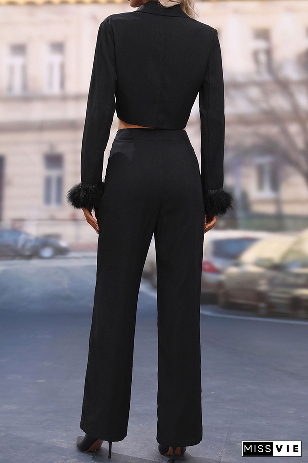 Plain Suit Top and Pants Two Pieces Set