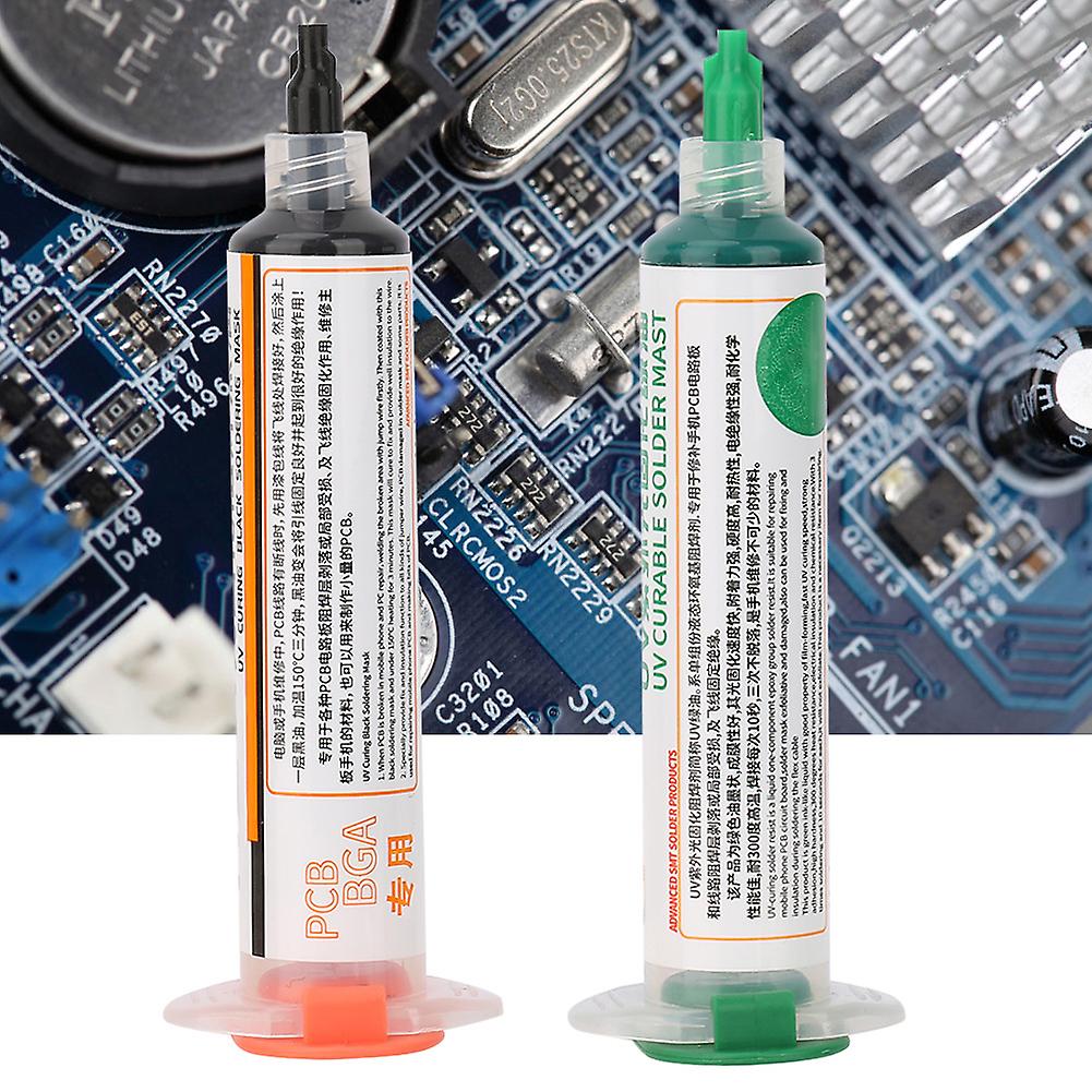 2pcs Uv Light Curing Solder Mask Ink Bga Pcb Solder Resist Ink Black + Green