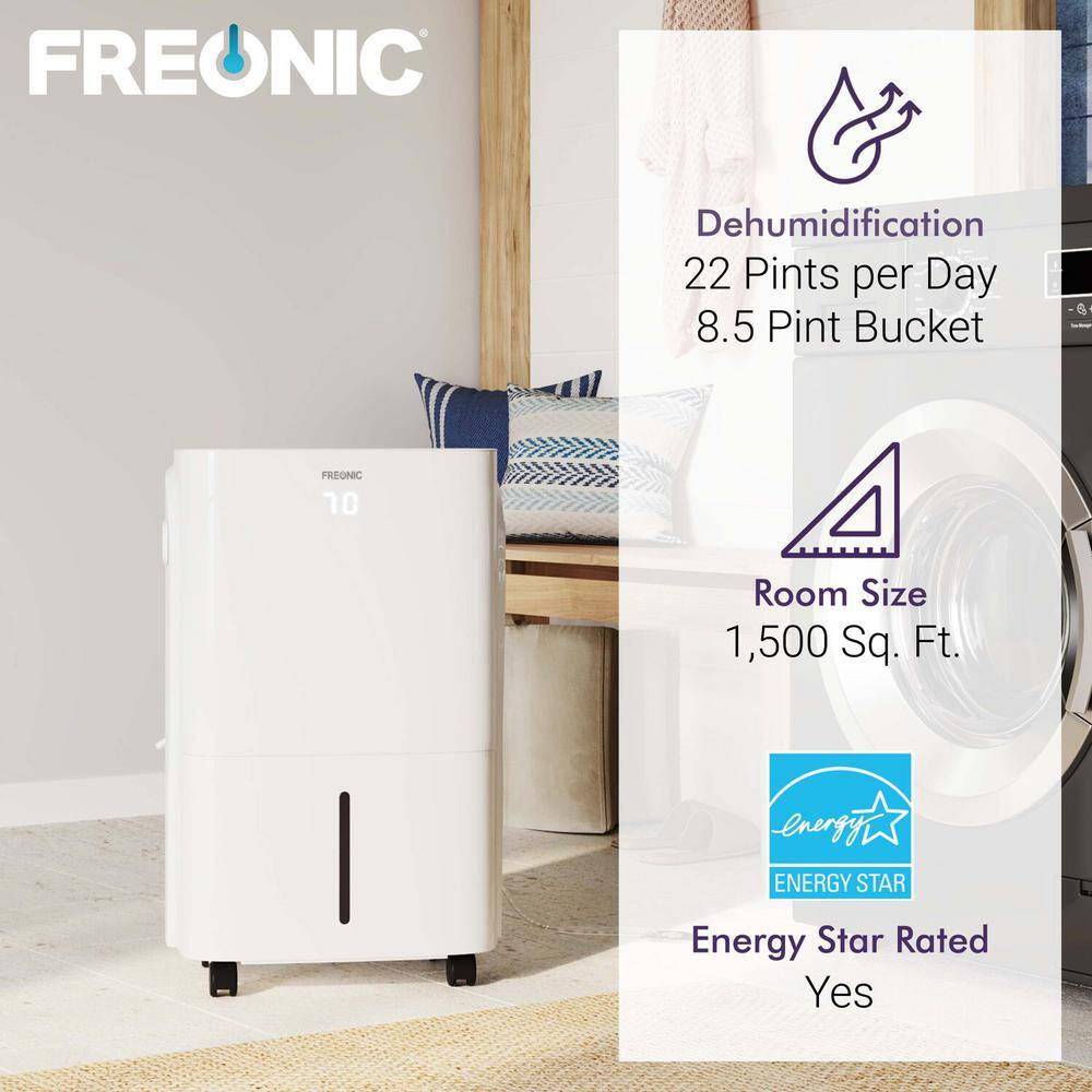 FREONIC ENERGY STAR 22 pt. Portable Dehumidifier for Rooms up to 1500 sq. ft. in White FHCD251AWG