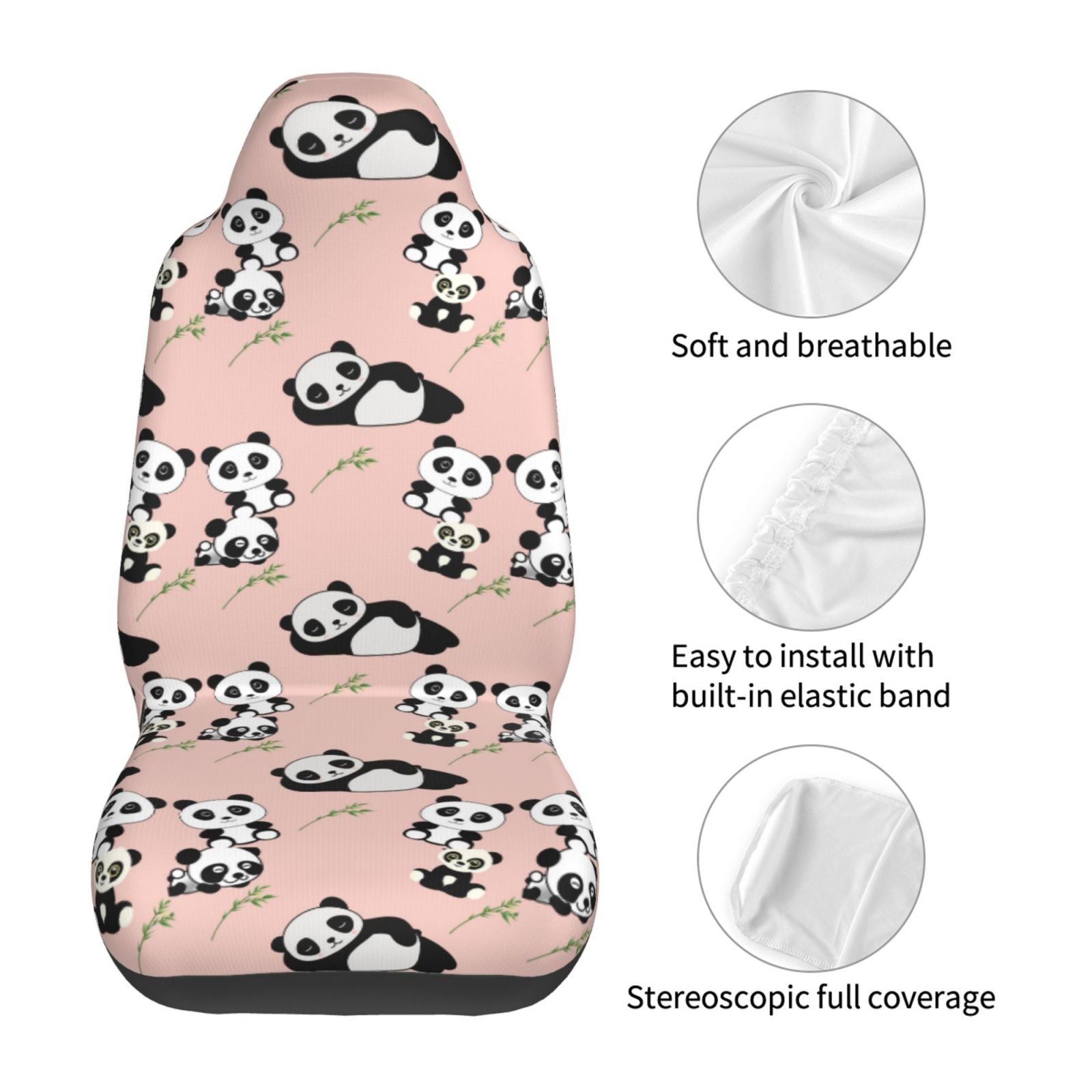 TEQUAN Front Seat Covers， Funny Pandas Pink Pattern 2 Piece Car Seat Cover Fit Most Car SUV Truck Van