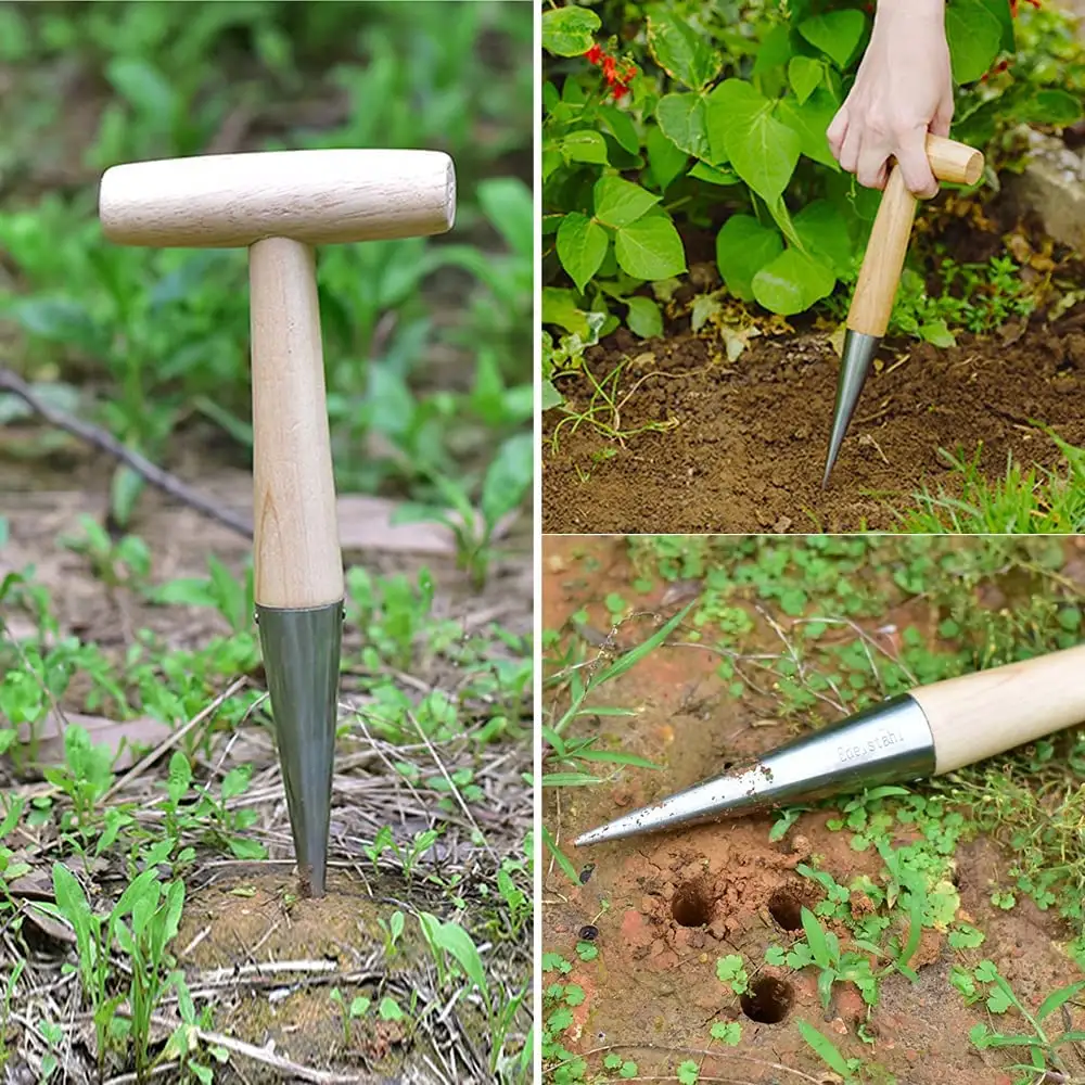 WD01A Sowing Seeds Transplanting Vegetable Garden Tool Lightweight Sturdy Hand Held Bulb Planter Wooden Dibber