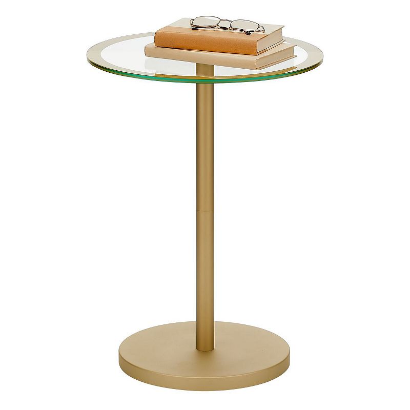 mDesign Metal/Glass Top Round Accent Side/End Drink Table