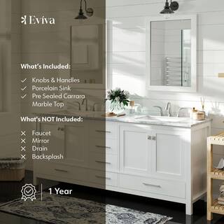 Eviva Aberdeen 84 in. W x 22 in. D x 34 in. H Double Bath Vanity in White with White Carrara Marble Top with White Sink EVVN412-84WH