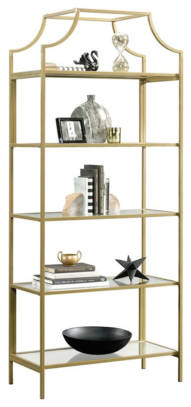 Sauder Harvey Park 5 Shelf Metal Framed Glass Bookcase in Black   Contemporary   Bookcases   by Homesquare  Houzz