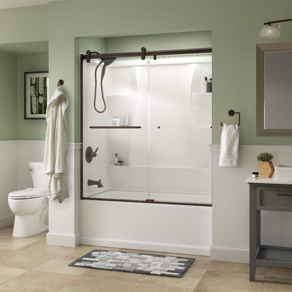 Delta Simplicity 60 x 58-34 in. Frameless Contemporary Sliding Bathtub Door in Bronze with Clear Glass SD2546695