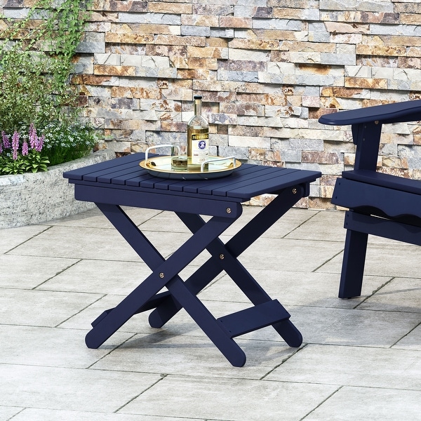 Roomfitters Outdoor Folding Wooden Side Table，Navy Blue