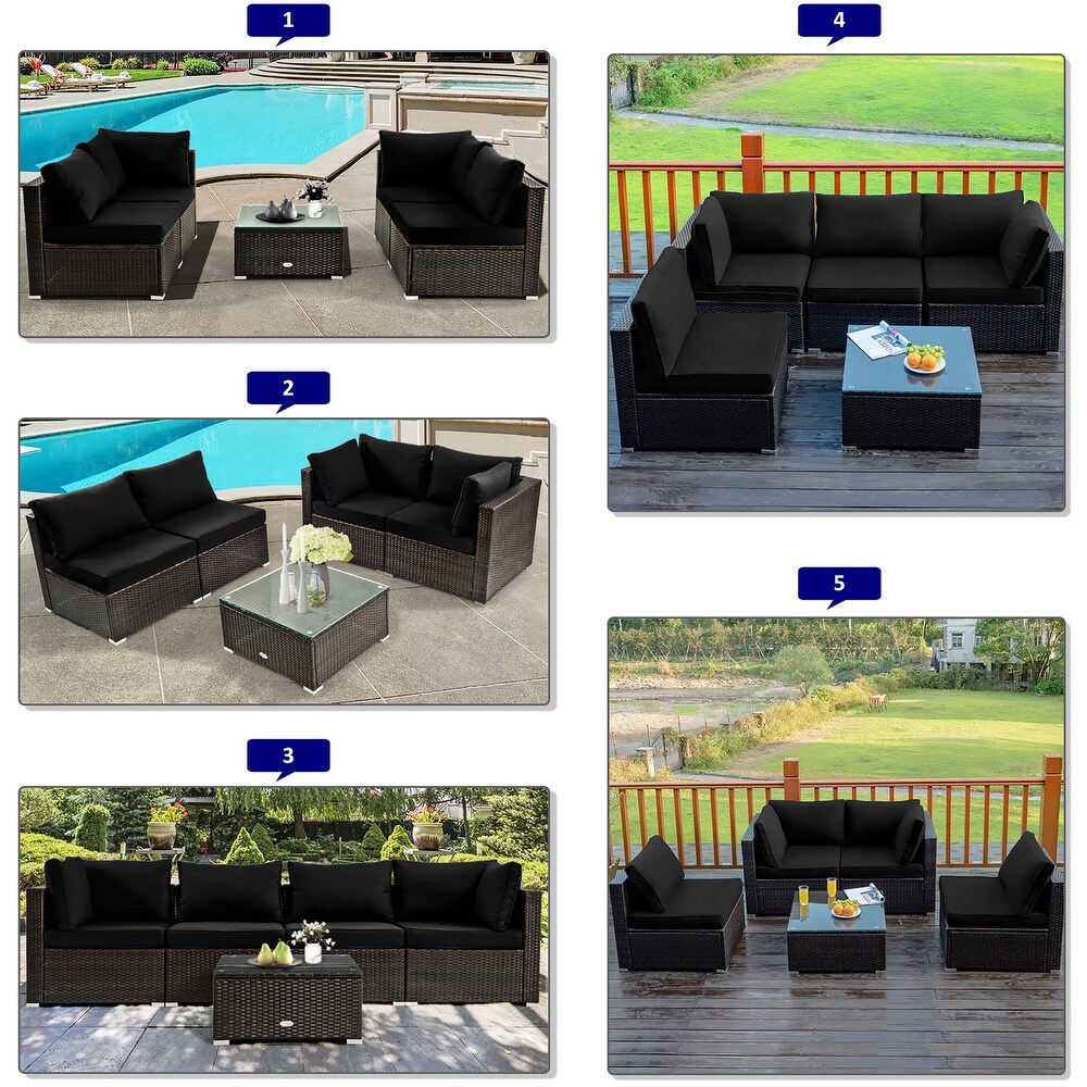 Costway 6PCS Patio Rattan Furniture Set 42'' Fire Pit Table Cover Sofa   See Details