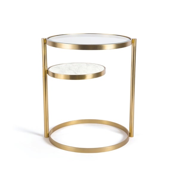 Hip Vintage Benjamin Polished Brass and White Marble Side Table