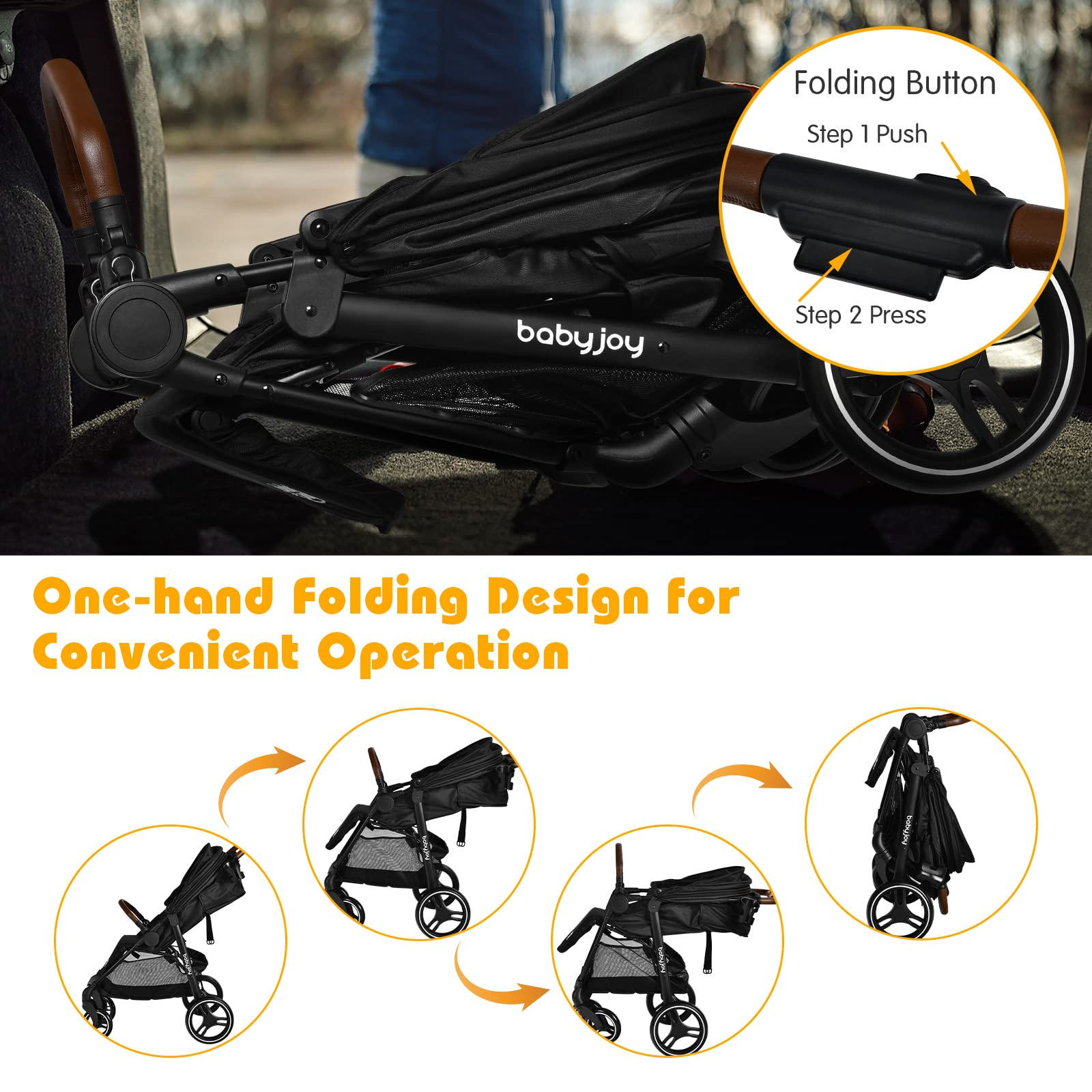 BABY JOY Baby Stroller, High Landscape Infant Carriage Newborn Pushchair with Foot Cover