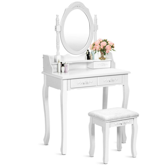 Costway 20184759 Wood Vanity Table Set with Oval M...