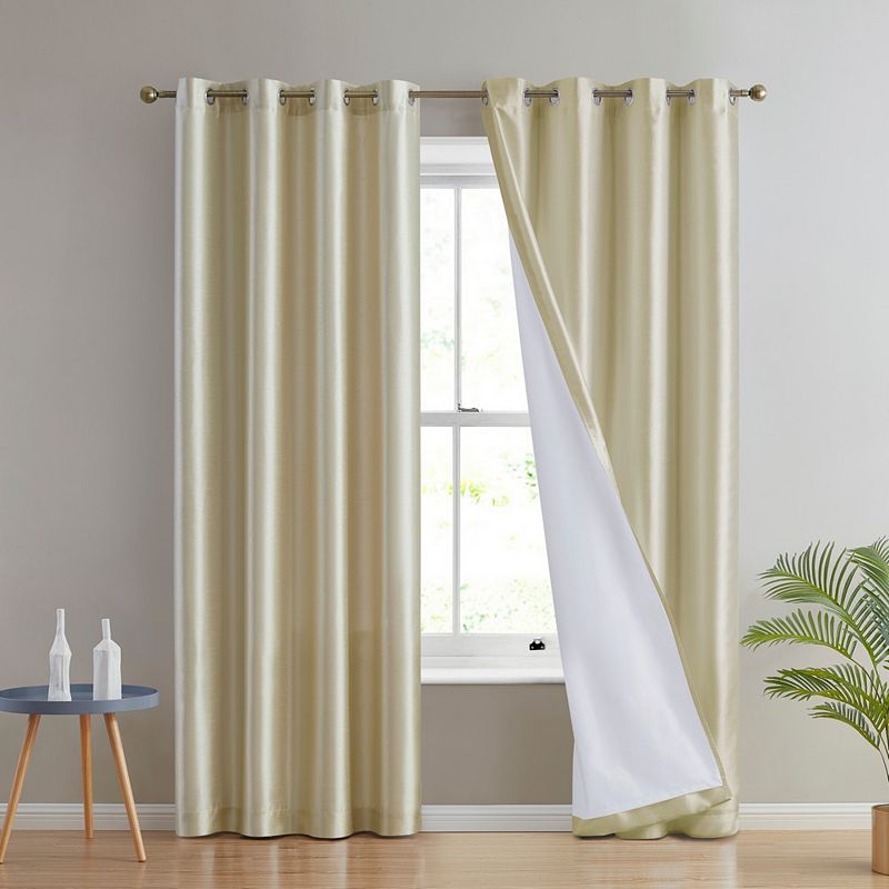 THD Duncan Faux Silk Semi Sheer Light Filtering Microfiber Lined Grommet Lightweight Window Curtains Drapery Bedroom， Dining Room and Living Room， 2 Panels