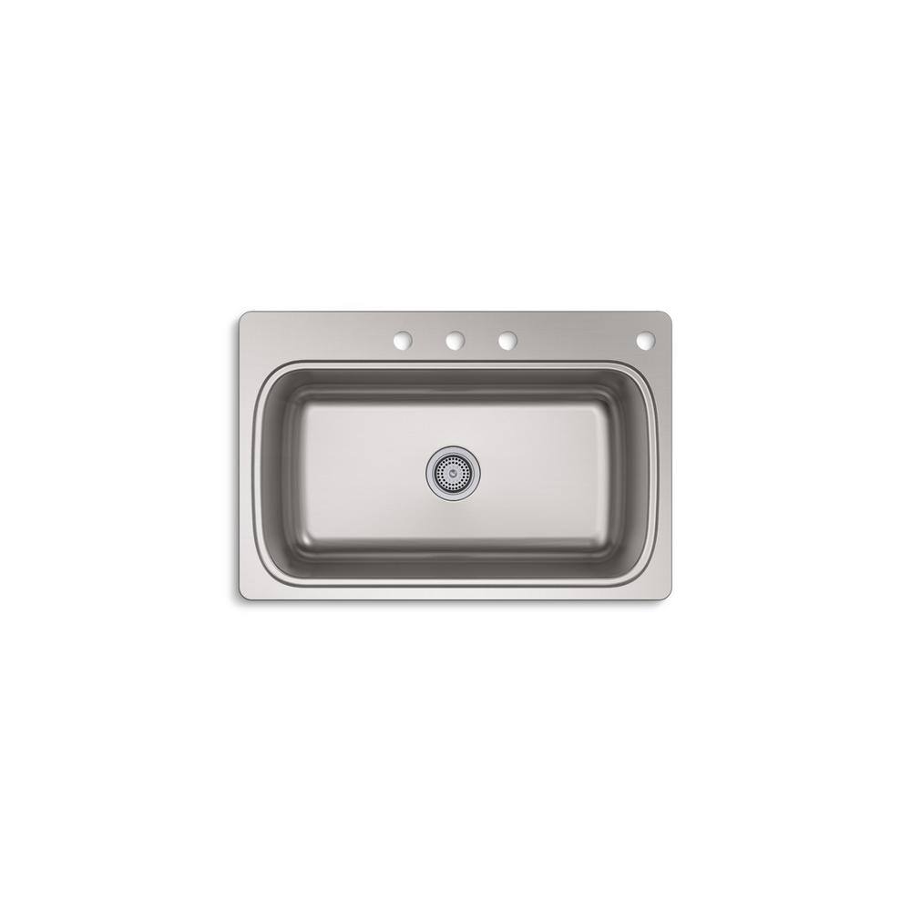 KOHLER Verse 33 in. Drop-in Single Bowl 18 Gauge Stainless Kitchen Sink with 4 Faucet Holes K-RH20060-4-NA