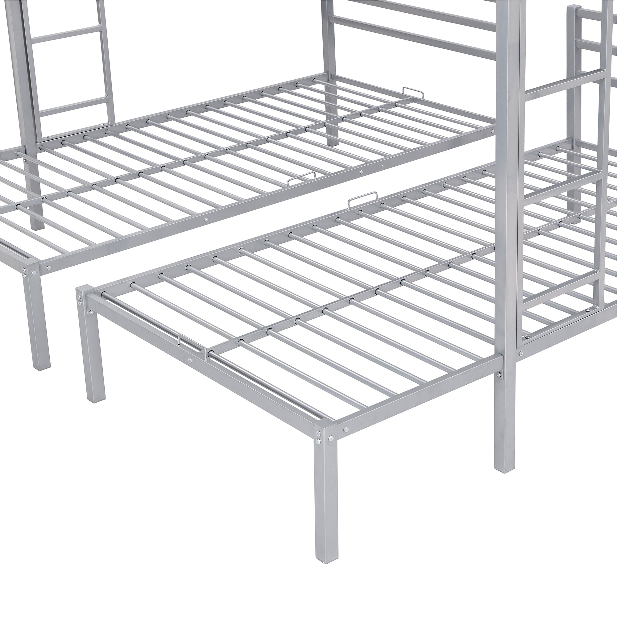 Bellemave Metal Triple Bunk Bed with Ladder, Full over Twin & Twin Bunk Bed for 3 Kids, Teens, Boys & Girl in Bedroom (Silver)