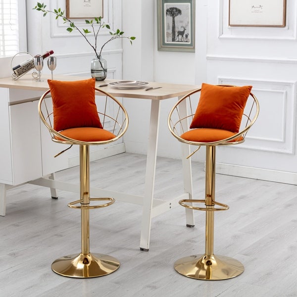 Set of 2 Velvet Bar Chairs， Unique Design Adjustable Height Barstools