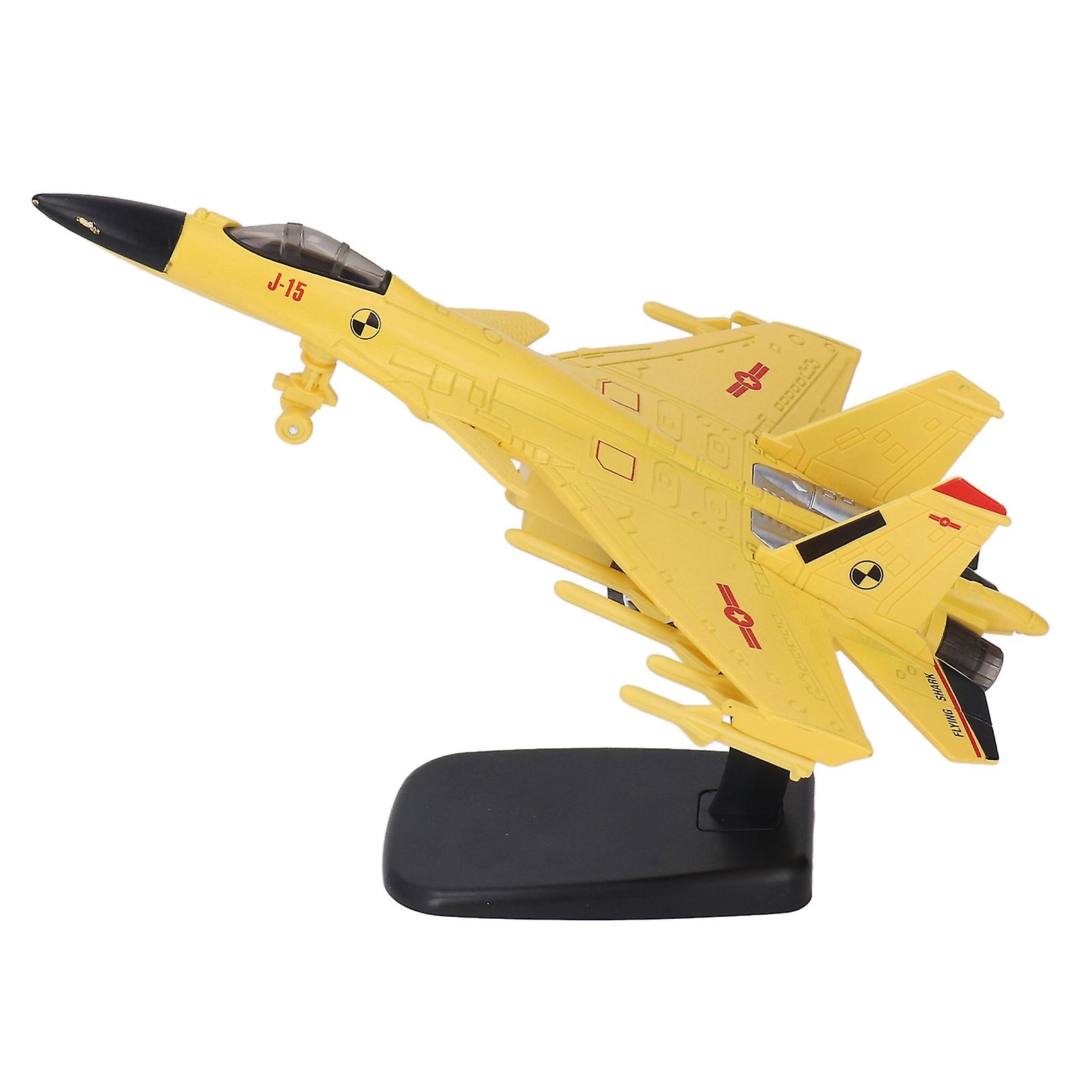 Fighter Aircraft Model Pull Back with Display Stand Sound Light Alloy Aircraft Model for Boy Kids Yellow