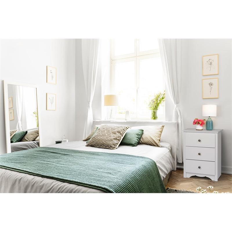 Kingfisher Lane 3 Drawer Tall Wood Bedroom Nightstand in White