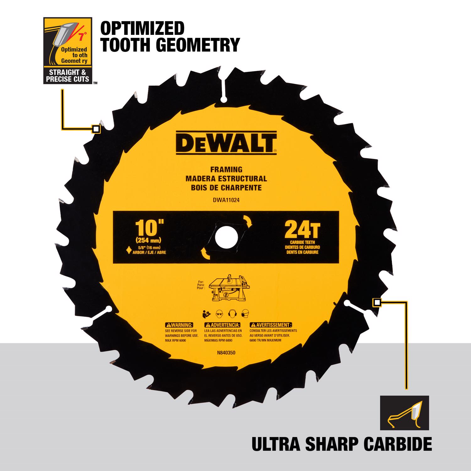 DW 10 in. D X 5/8 in. Carbide Tipped Framing Saw Blade 24 teeth 1 pc