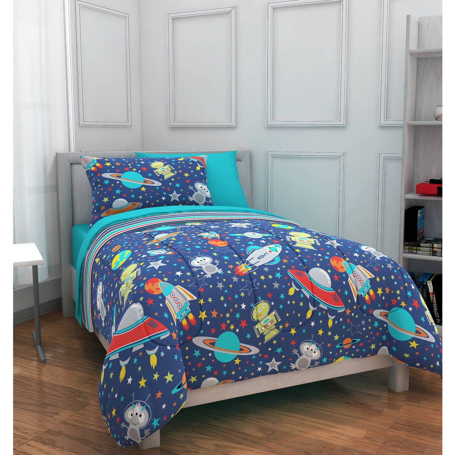 Mainstays Kids Blue Outer Space Comforter 2 Piece Set， Twin