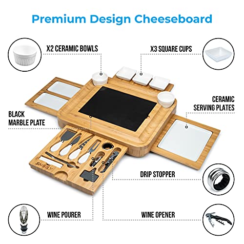 SMIRLY Cheese Board and Knife Set - Extra Large Charcuterie Board Set， Bamboo Cheese Board Set， Cheese Platter Board， Cheese Tray， Cheese Cutting Board Set， Serving Board Charcuterie Board Extra Large