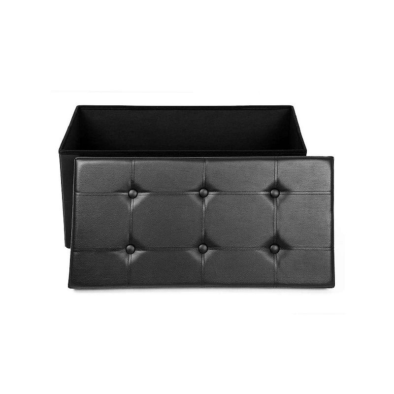 30 Inches Faux Leather Folding Storage Ottoman Bench， Storage Chest Coffee Table Padded Seat