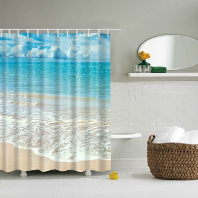 New Colorful Eco-friendly Beach Conch Starfish Shell Polyester  High Quality Washable Bath Decor Shower Curtains