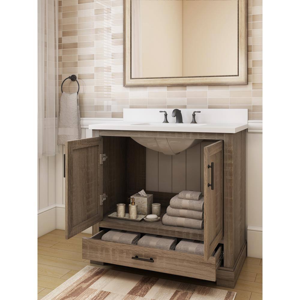 Glacier Bay Kendall 36 in. W x 34.5 in. H Bath Vanity in Distressed Oak with Engineered Stone Vanity Top in White with White Basin HDC36PRGV