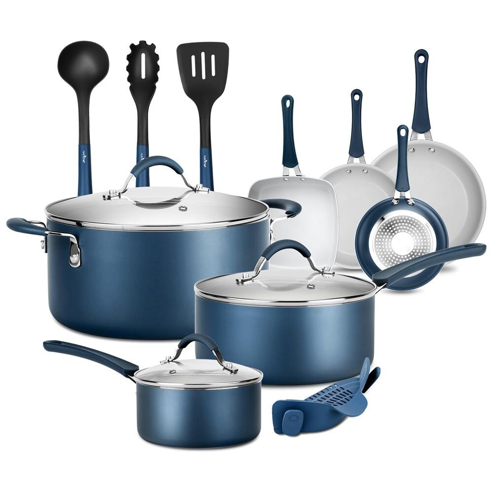 14-Piece Nonstick Kitchen Cookware Set - Free Heat Resistant Lacquer Kitchen Ware Pots Pan Set w/ Saucepan， Frying Pans