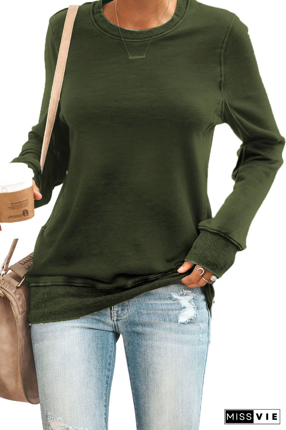 Green Wash Fleece Pullover Sweatshirt