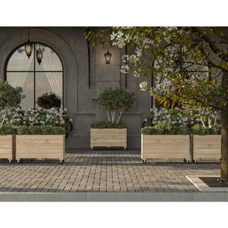 Ejoy 40 in. x 12 in. x 32in. Solid Wood Mobile Planter Barrier in Unfinished Wood Color for Cafes and Restaurants Outdoor Use SolidWoodPlanter_40x12x32