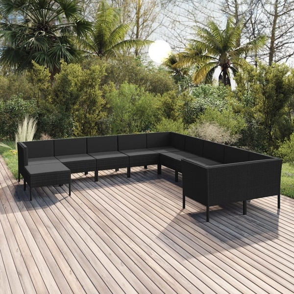 vidaXL 11 Piece Patio Lounge Set with Cushions Poly Rattan Black