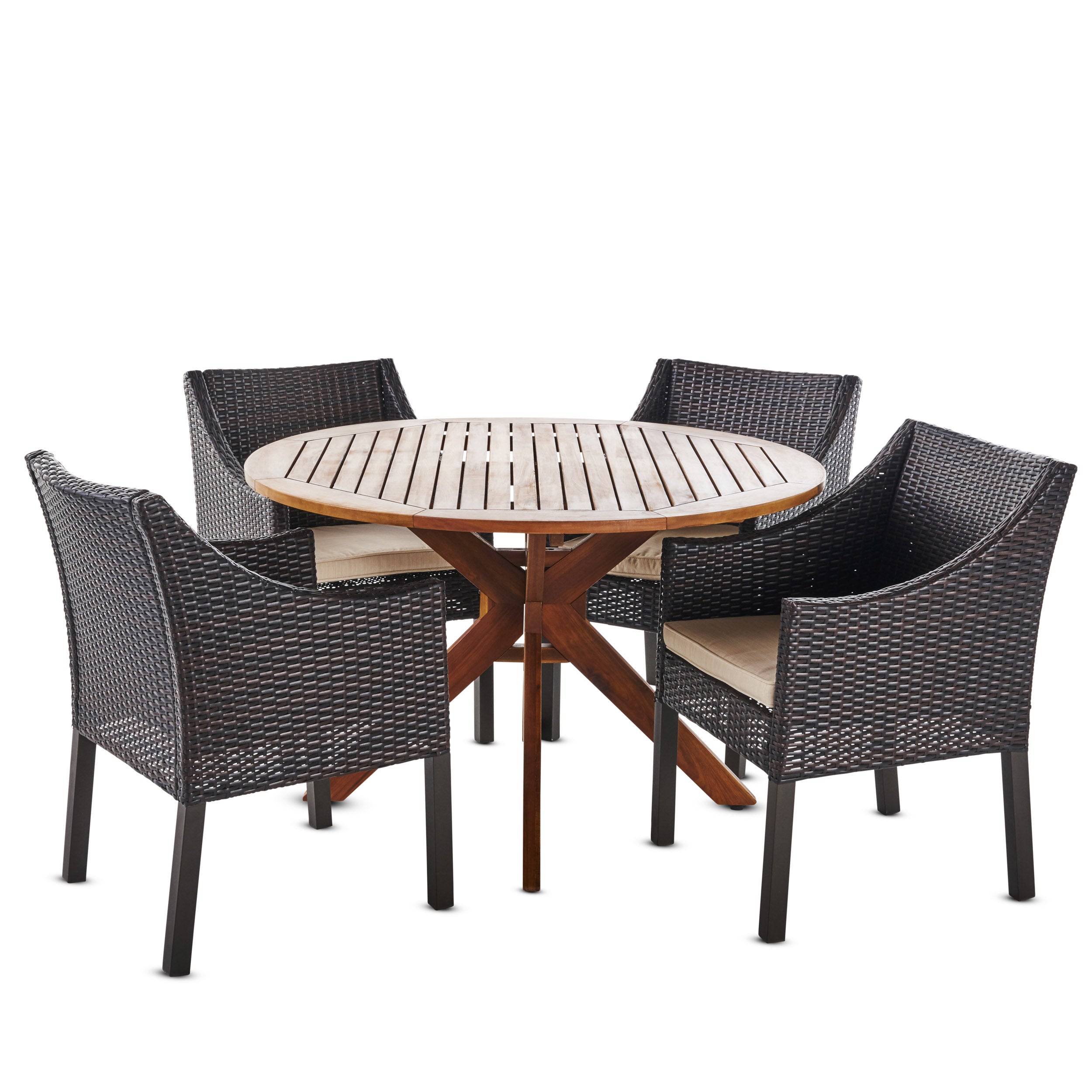 Orwel Outdoor 5 Piece Multi-brown Wicker Dining Set with Teak Finish Table