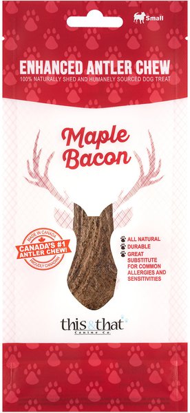 this and that Canine Company North Country Natural Shed Maple Bacon Enhanced Split Elk Antler Chew Dog Treat， Small