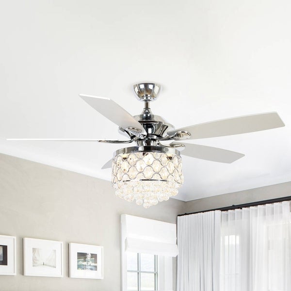 Modern 4-light 5-blade Crystal Chandelier Ceiling Fan with Remote - 52 Inches Shopping - The Best Deals on Ceiling Fans | 37240644