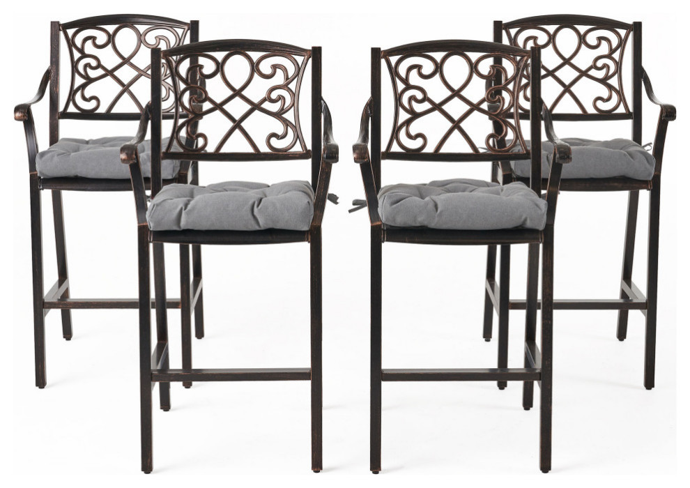 Sibyl Outdoor Barstool With Cushion  Set of 4   Mediterranean   Outdoor Bar Stools And Counter Stools   by GDFStudio  Houzz