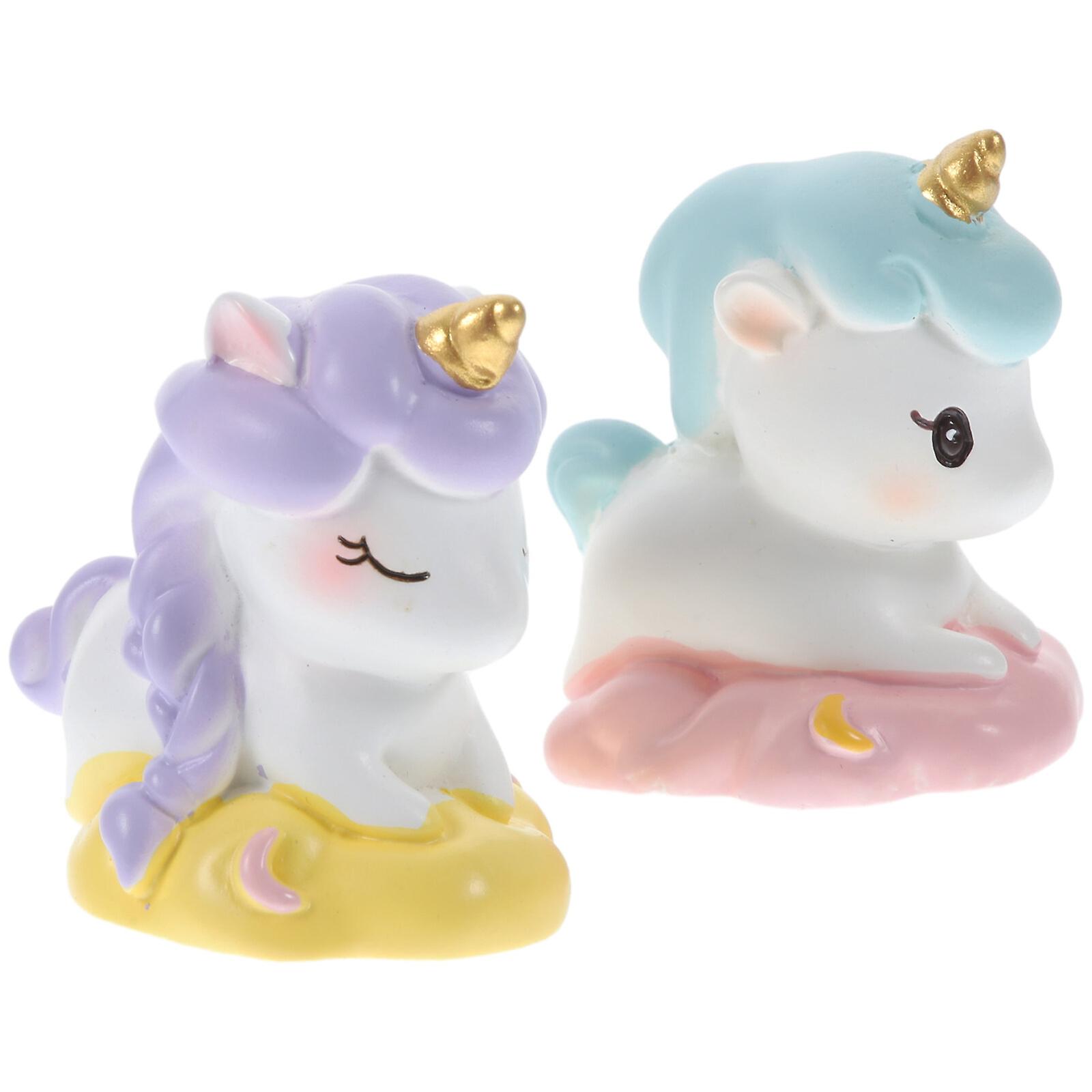 2pcs Widely-used Resin Unicorn Model Decoration Adorable Cartoon Unicorn Ornament Home Decor