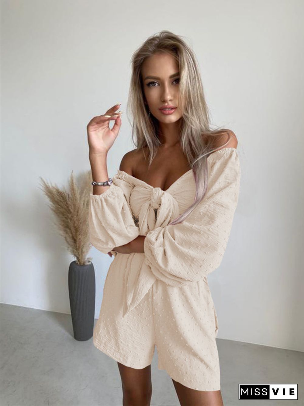 Summer New Fashion Leisure Suit Senior Sense Women's Long-sleeve Cardigan Shorts Two Sets