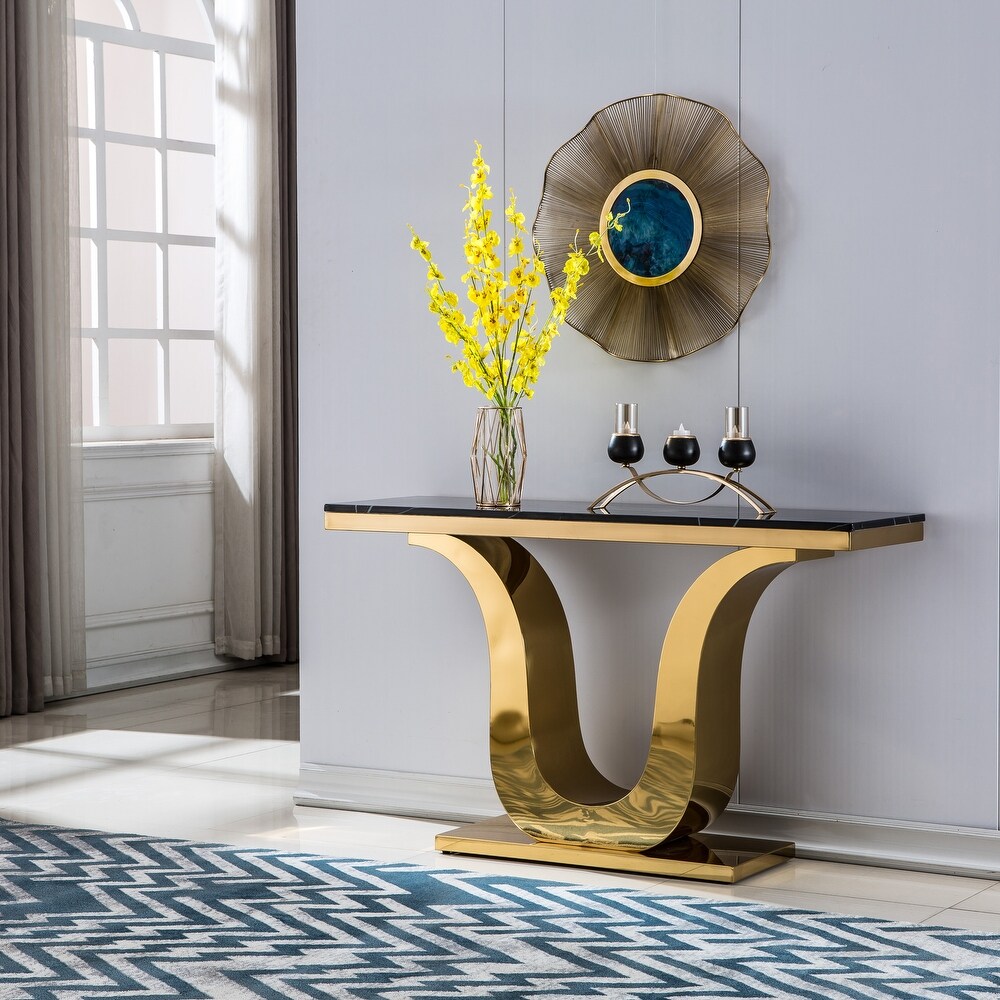 Gray Modern Marble Console Table with Gold Finished U Shape Stainless Steel Base: Versatile and Durable